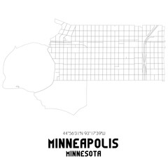 Minneapolis Minnesota. US street map with black and white lines.