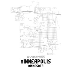 Minneapolis Minnesota. US street map with black and white lines.