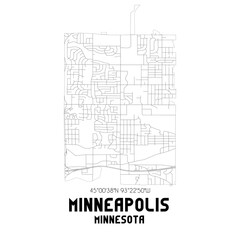 Minneapolis Minnesota. US street map with black and white lines.