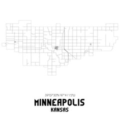 Minneapolis Kansas. US street map with black and white lines.