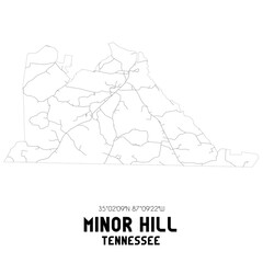 Minor Hill Tennessee. US street map with black and white lines.