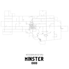 Minster Ohio. US street map with black and white lines.