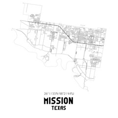 Mission Texas. US street map with black and white lines.