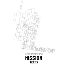Fototapeta na wymiar Mission Texas. US street map with black and white lines.