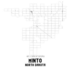 Minto North Dakota. US street map with black and white lines.
