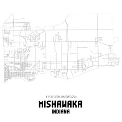 Mishawaka Indiana. US street map with black and white lines.