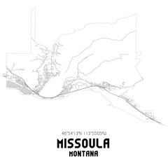 Missoula Montana. US street map with black and white lines.