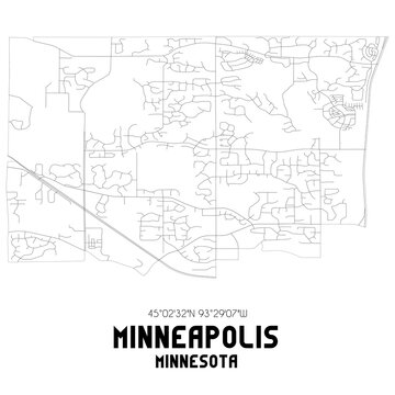 Minneapolis Minnesota. US Street Map With Black And White Lines.