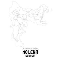 Molena Georgia. US street map with black and white lines.