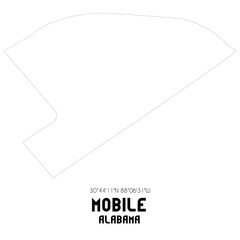Mobile Alabama. US street map with black and white lines.