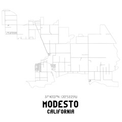 Modesto California. US street map with black and white lines.