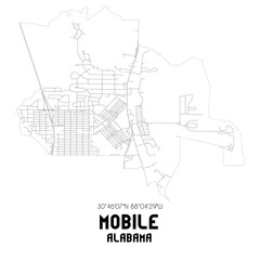 Fototapeta na wymiar Mobile Alabama. US street map with black and white lines.