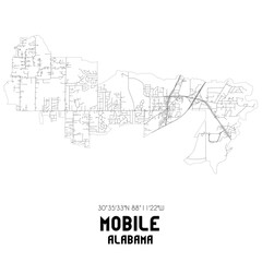 Mobile Alabama. US street map with black and white lines.
