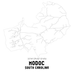 Modoc South Carolina. US street map with black and white lines.