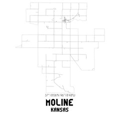 Moline Kansas. US street map with black and white lines.