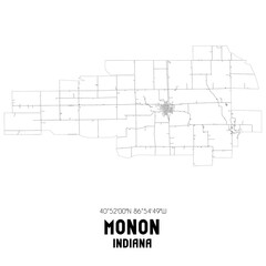 Monon Indiana. US street map with black and white lines.