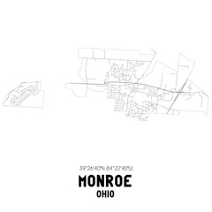 Monroe Ohio. US street map with black and white lines.