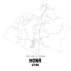 Mona Utah. US street map with black and white lines.