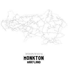 Monkton Maryland. US street map with black and white lines.