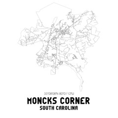 Moncks Corner South Carolina. US street map with black and white lines.