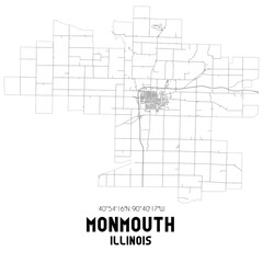 Monmouth Illinois. US street map with black and white lines.