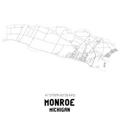 Monroe Michigan. US street map with black and white lines.