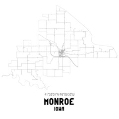 Monroe Iowa. US street map with black and white lines.