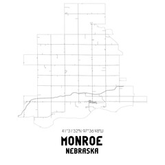 Monroe Nebraska. US street map with black and white lines.