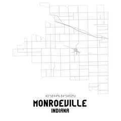 Monroeville Indiana. US street map with black and white lines.