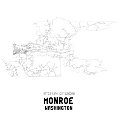 Monroe Washington. US street map with black and white lines.