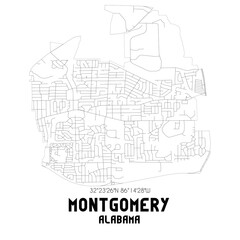 Fototapeta na wymiar Montgomery Alabama. US street map with black and white lines.
