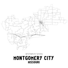 Montgomery City Missouri. US street map with black and white lines.