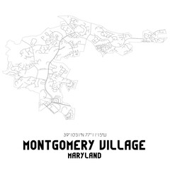 Montgomery Village Maryland. US street map with black and white lines.