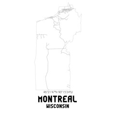 Montreal Wisconsin. US street map with black and white lines.