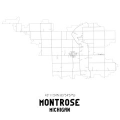 Montrose Michigan. US street map with black and white lines.