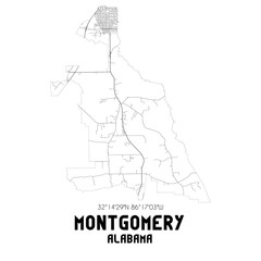 Montgomery Alabama. US street map with black and white lines.
