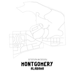 Montgomery Alabama. US street map with black and white lines.