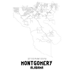 Montgomery Alabama. US street map with black and white lines.