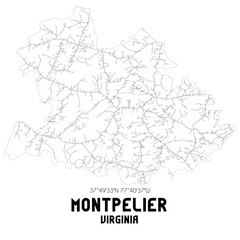 Montpelier Virginia. US street map with black and white lines.