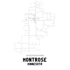 Montrose Minnesota. US street map with black and white lines.