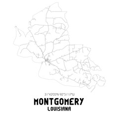 Montgomery Louisiana. US street map with black and white lines.