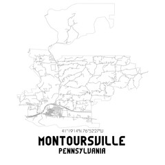 Montoursville Pennsylvania. US street map with black and white lines.