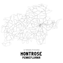 Montrose Pennsylvania. US street map with black and white lines.