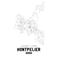 Montpelier Idaho. US street map with black and white lines.