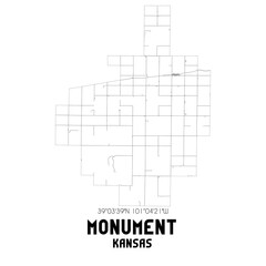 Monument Kansas. US street map with black and white lines.
