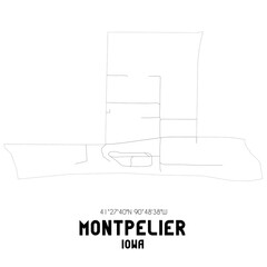 Montpelier Iowa. US street map with black and white lines.
