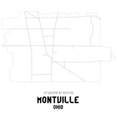 Montville Ohio. US street map with black and white lines.