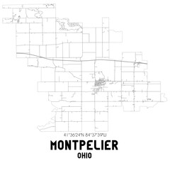 Montpelier Ohio. US street map with black and white lines.