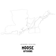 Moose Wyoming. US street map with black and white lines.