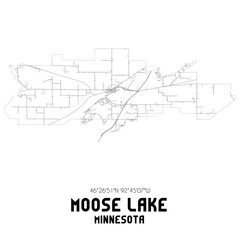 Moose Lake Minnesota. US street map with black and white lines.
